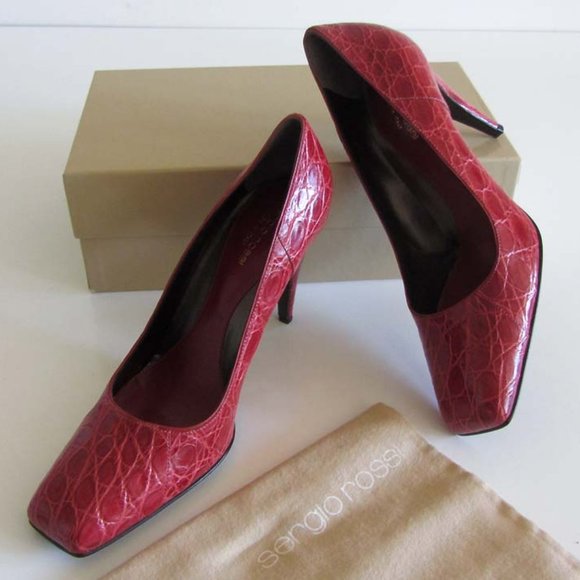 new SERGIO ROSSI crocodile square toe pumps 40 / 10 US